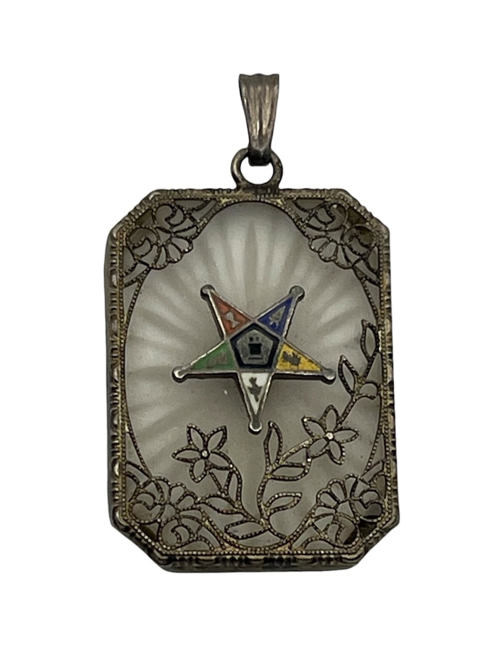 Art Deco Sterling Silver Camphor Glass Enamel Star Masonic Pendant vintage